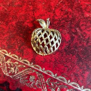Goldtone Apple Pendant or Necklace Signed Gerry’s Snow White Vibes